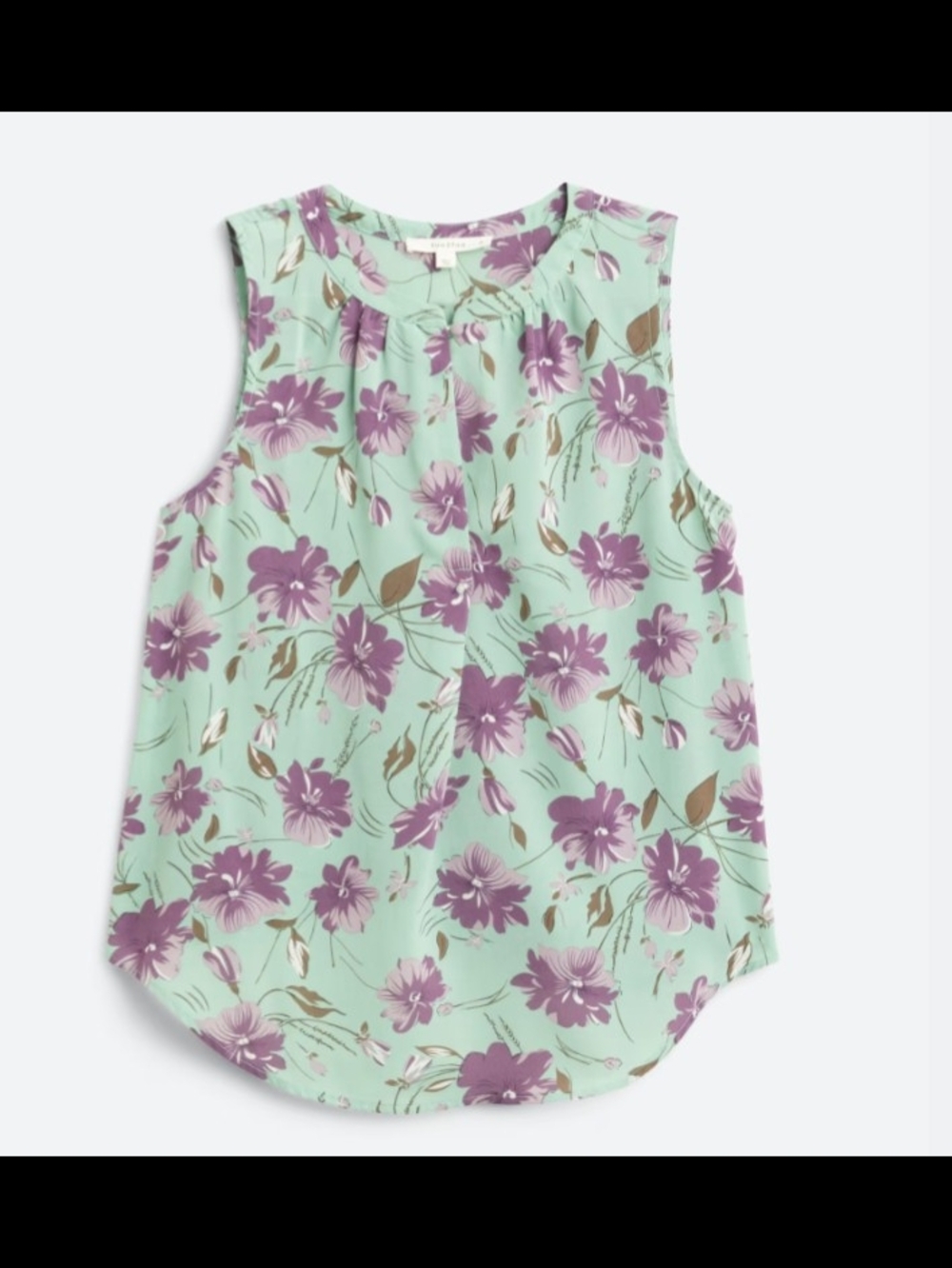 Sleeveless Mint Floral Blouse with Purple Flowers, Large